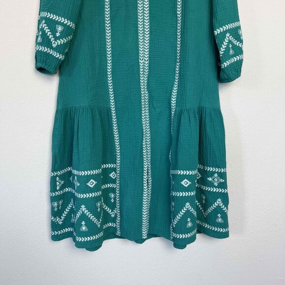 Soft Surroundings Size XS Dress Teal Peasant Long Sleeves Embroidery - Picture 5 of 13
